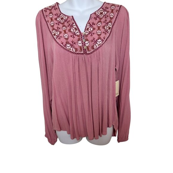 Nurture By Westbound Womens Embroidered Cream Blouse W Long Sleeves Size Small - Picture 1 of 11